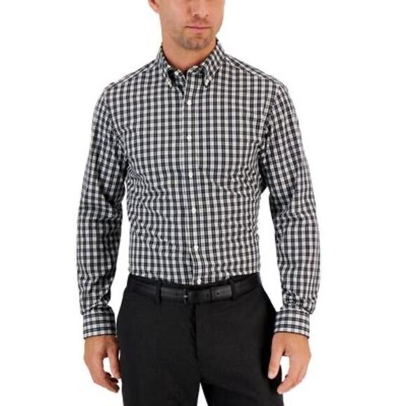 Club Room‎ Slim Fit 4-Way Stretch Black and White Button Down Size L - Picture 1 of 5